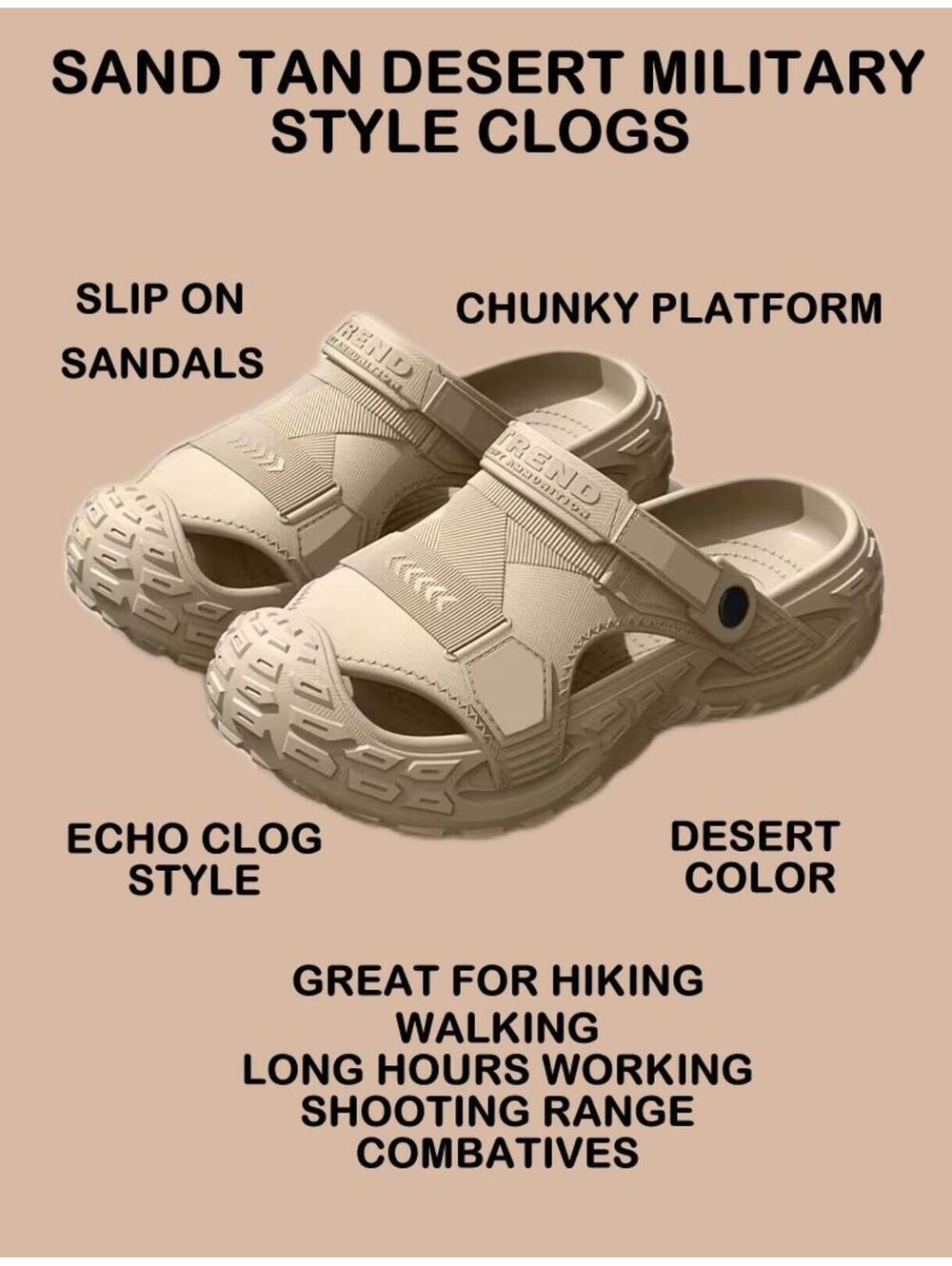 NEW SAND TAN 499 DESERT MILITARY STYLE CLOGS SANDALS SLIP ONS ECHO STYLE 8 - 9